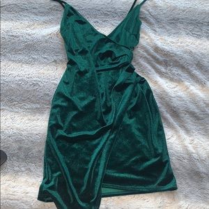 Emerald green velvet mini dress